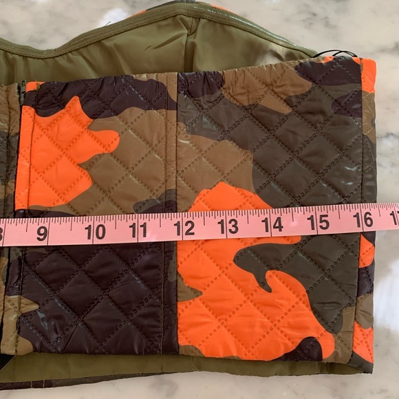 NWT Fashion Nova Camo 2 piece quilted bustier and pant hit of orange & shine  L - Picture 9 of 14